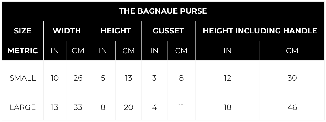 The BAGNAUE Purse size guide
