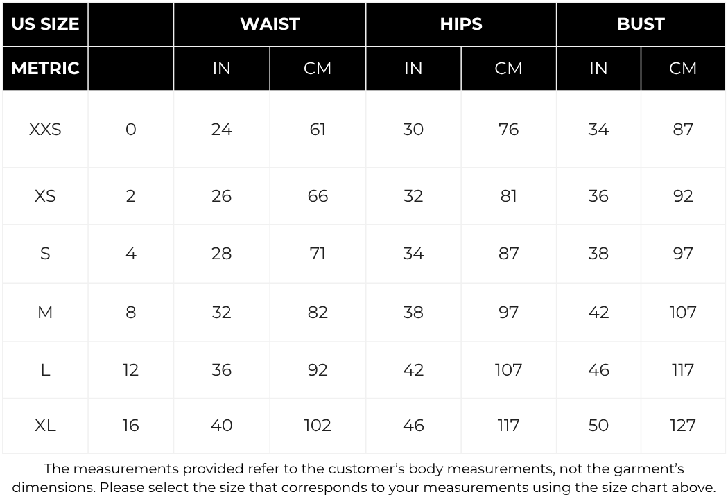 The SINAG Top size guide